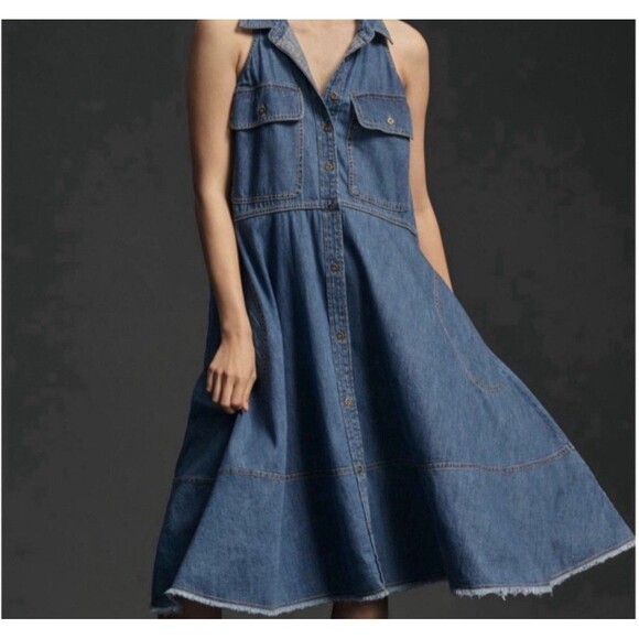Pilcro Dresses & Skirts - Anthropologie Pilcro Denim Halter Swing Midi Dress - Size L"